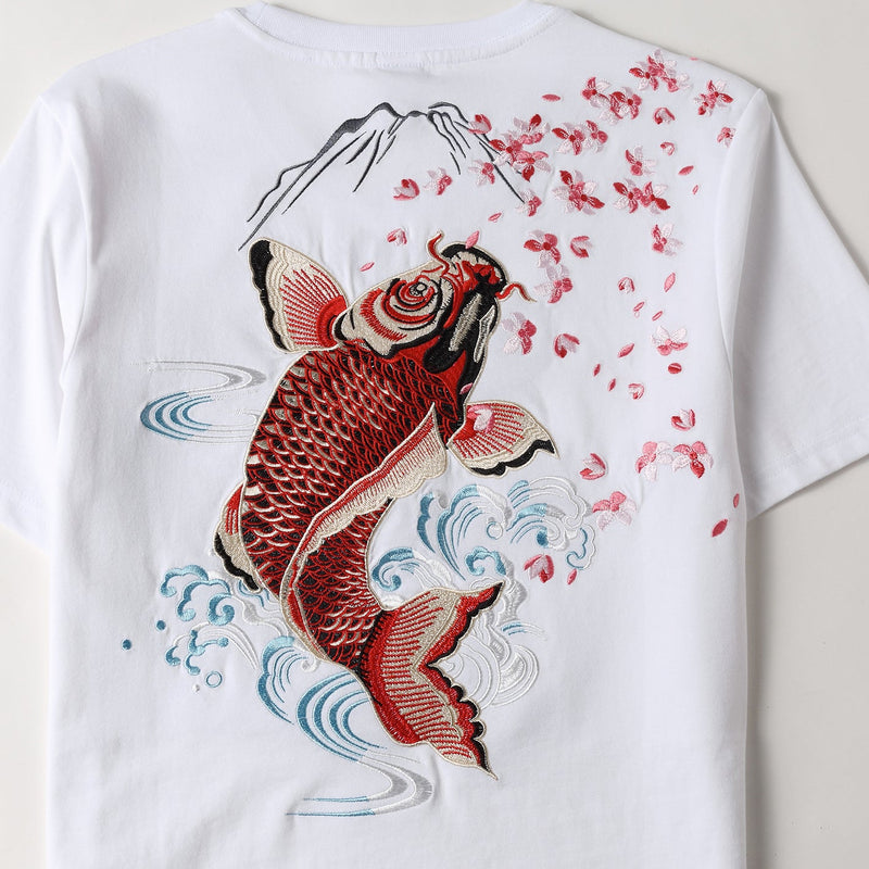 KH628 Red Koi Fish Embroidered Tee