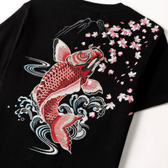 KH628 Red Koi Fish Embroidered Tee