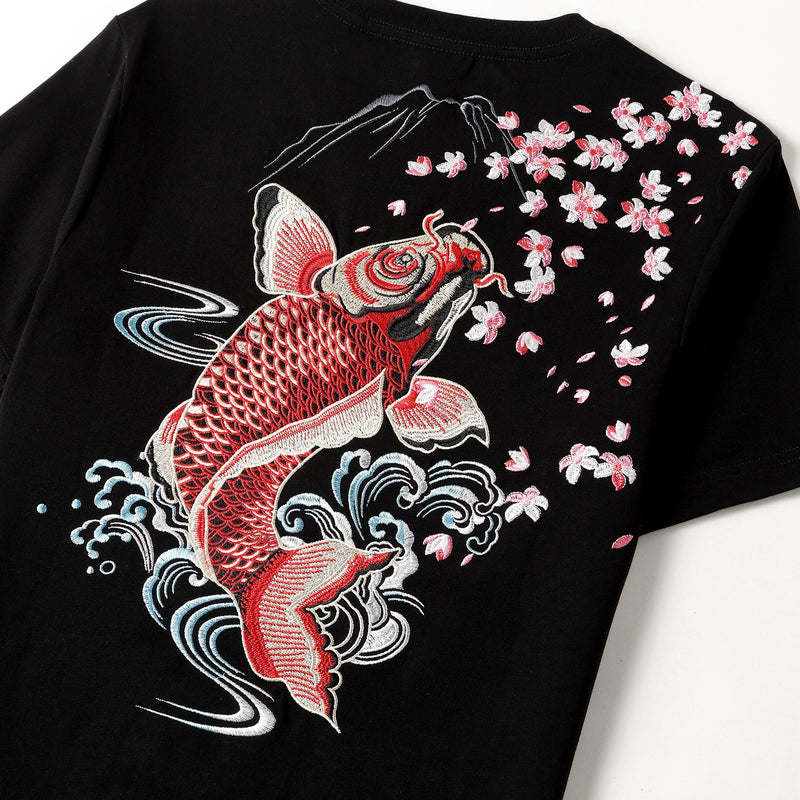 KH628 Red Koi Fish Embroidered Tee