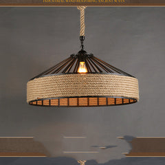 American Country Hemp Rope Restaurant Chandelier Personality Nordic Clothing Store Milk Tea Shop Round Wrought Iron LED Creative Chandelier