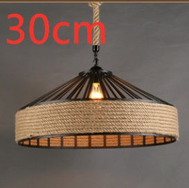 American Country Hemp Rope Restaurant Chandelier Personality Nordic Clothing Store Milk Tea Shop Round Wrought Iron LED Creative Chandelier