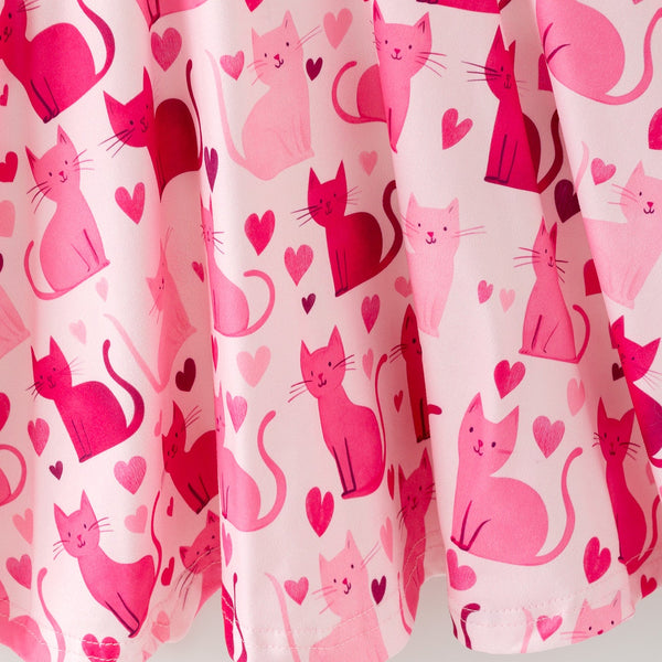 Valentine Toddler Girls Pink Cat Dress – Long Sleeve Heart Print Outfit