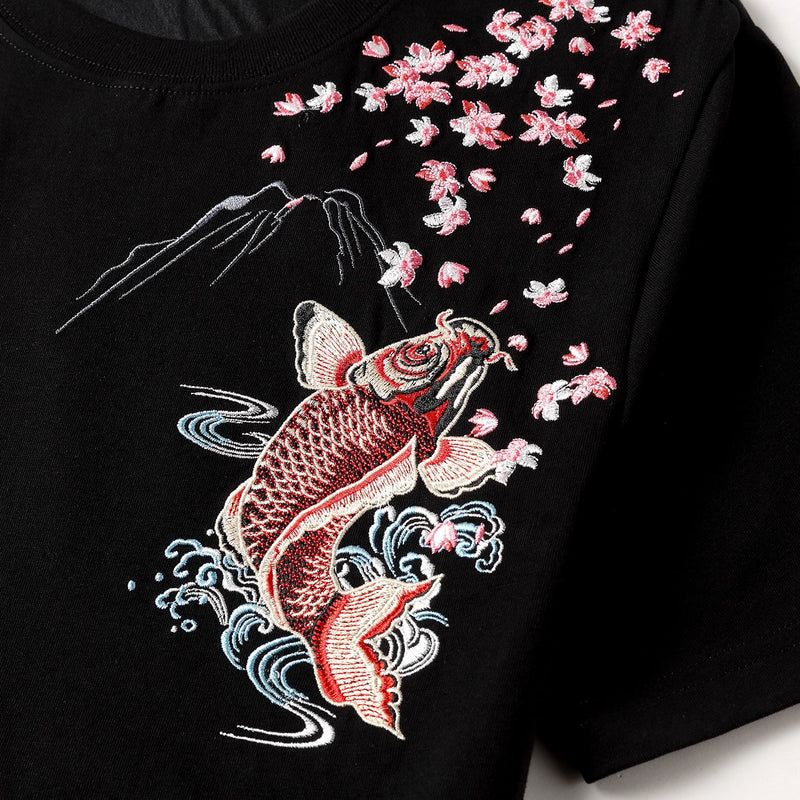 KH628 Red Koi Fish Embroidered Tee