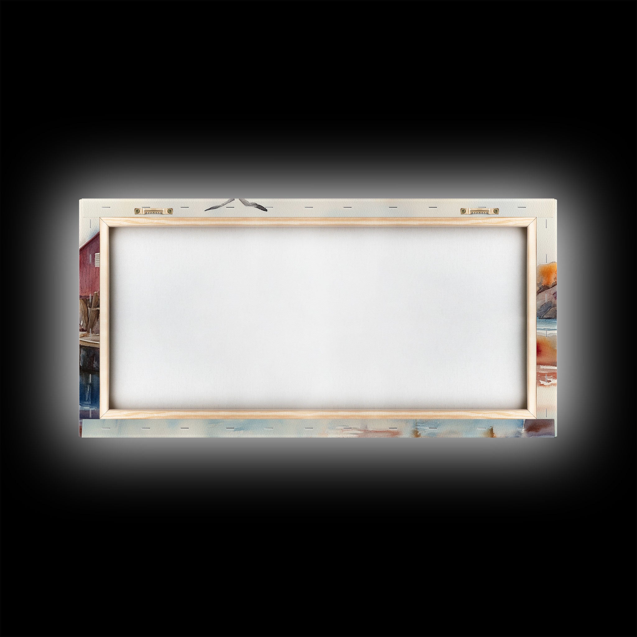 Fishing boats in harbor with autumn trees, framed canvas print, fall coastal art, rustic nautical decor, perfect gift idea, autumn wall art