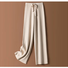 Women Pants 2020 New Winter Soft Waxy Comfortable High-Waist Cashmere Knitted Trousers Female Solid Color Casual Wide Leg Pants