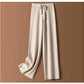 Women Pants 2020 New Winter Soft Waxy Comfortable High-Waist Cashmere Knitted Trousers Female Solid Color Casual Wide Leg Pants