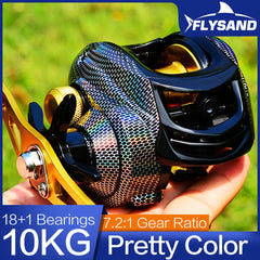 FLYSAND 10kg Max Drag Magnetic Brake Baitcast Reel 18+1BB 7.2:1 Gear Ratio Metal Spool Fishing Reel Shallow Deep Line Spool