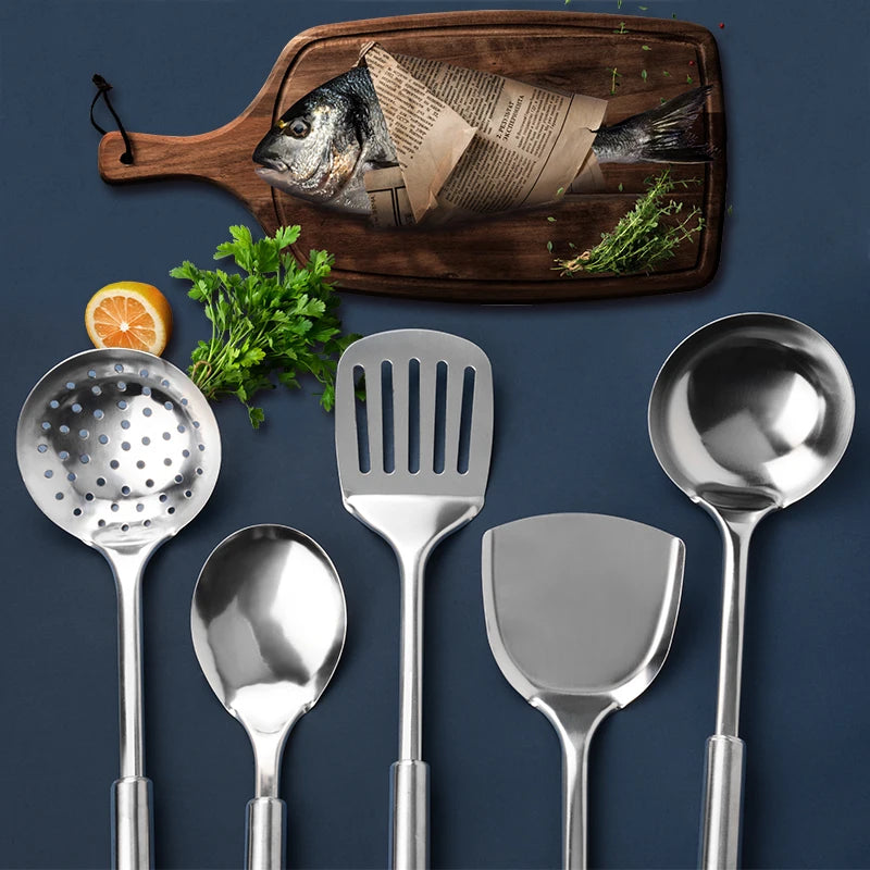 Konco Kitchenware Cooking Utensils Set Stainless Steel Cookware Colander Spoon Spatula Shovel Turner Cooking Tools