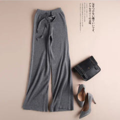 Women Pants 2020 New Winter Soft Waxy Comfortable High-Waist Cashmere Knitted Trousers Female Solid Color Casual Wide Leg Pants