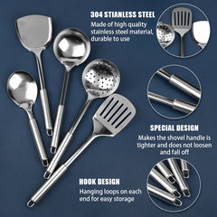 Konco Kitchenware Cooking Utensils Set Stainless Steel Cookware Colander Spoon Spatula Shovel Turner Cooking Tools