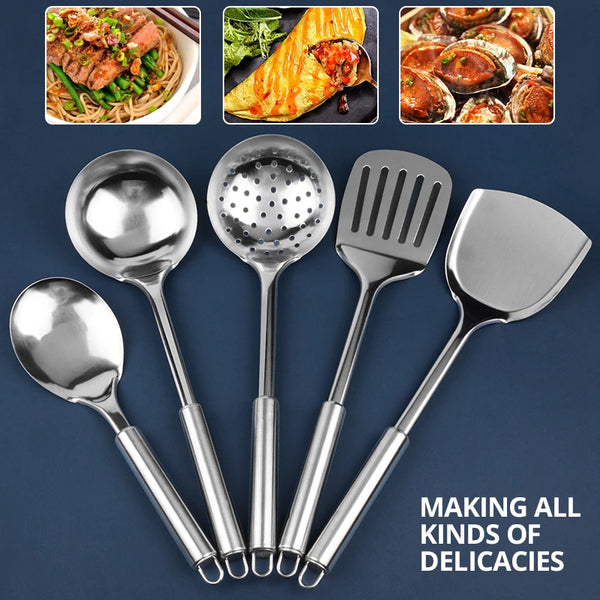 Konco Kitchenware Cooking Utensils Set Stainless Steel Cookware Colander Spoon Spatula Shovel Turner Cooking Tools
