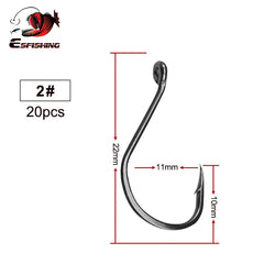 ESFISHING Fishing Hook High Carbon Steel Hooks 20PCS 1/0 2/0 3/0 4/0 High Strength Single Eye Hooks For Soft Lure