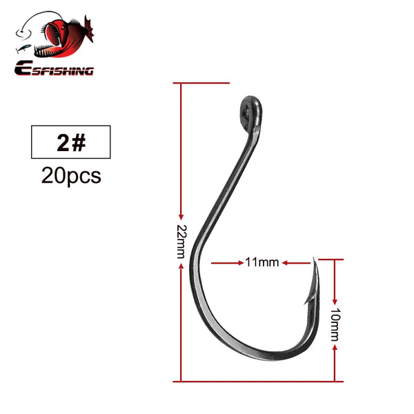 ESFISHING Fishing Hook High Carbon Steel Hooks 20PCS 1/0 2/0 3/0 4/0 High Strength Single Eye Hooks For Soft Lure