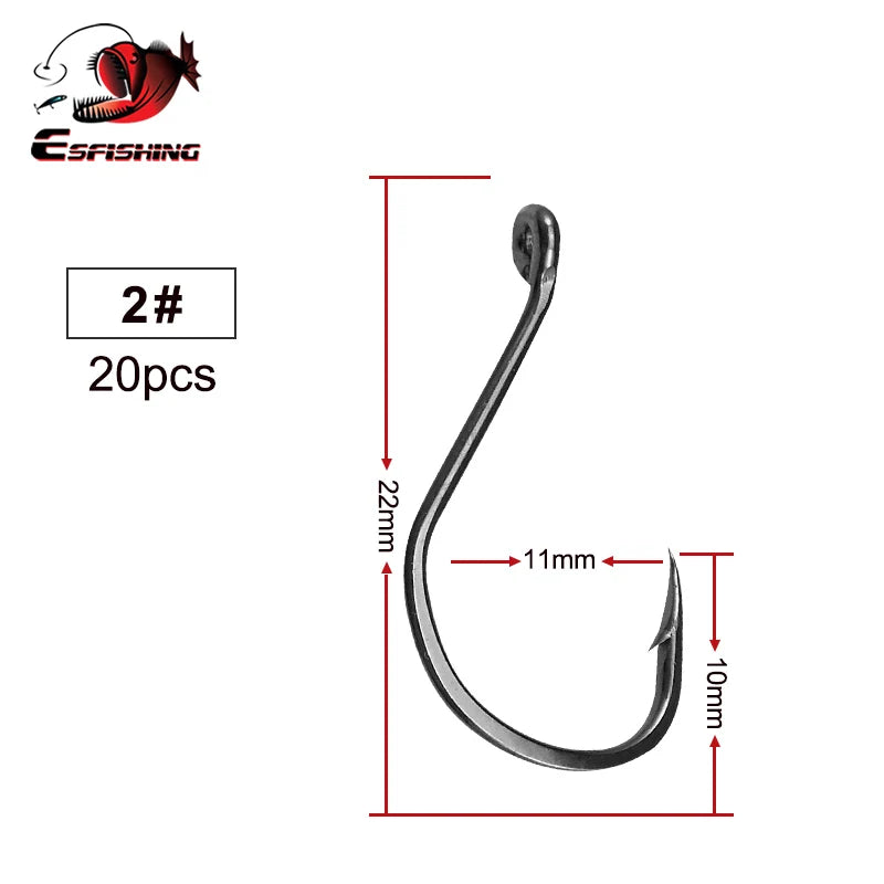 ESFISHING Fishing Hook High Carbon Steel Hooks 20PCS 1/0 2/0 3/0 4/0 High Strength Single Eye Hooks For Soft Lure