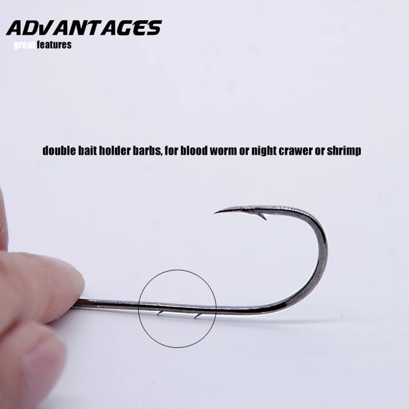 50pcs/lot Long Shank Fishing Hook For Fishing Live Bait With Double Bait Keeper Barbs High Carbon Steel With Anti-rust Fishhooks