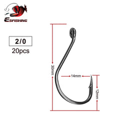 ESFISHING Fishing Hook High Carbon Steel Hooks 20PCS 1/0 2/0 3/0 4/0 High Strength Single Eye Hooks For Soft Lure
