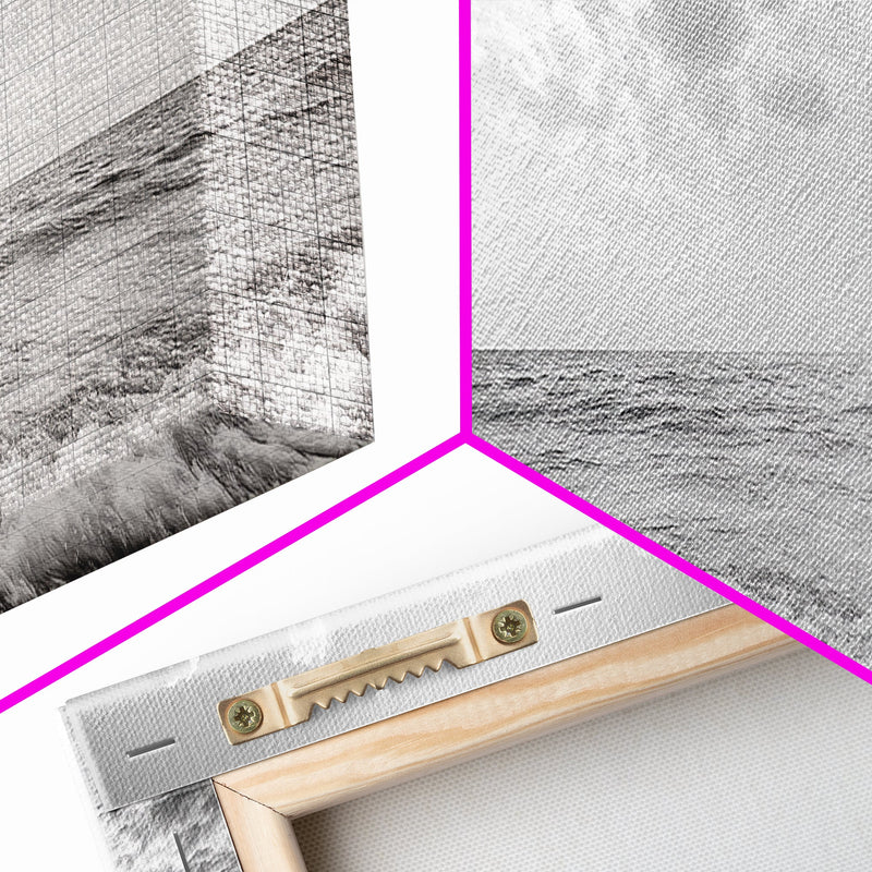 Beach Fishing, Ocean Waves, Rod and Reel, Framed Canvas Print, Coastal Living Wall Art, Minimalist Nautical Decor, Beach House Aesthetic