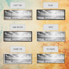 Beach Fishing, Ocean Waves, Rod and Reel, Framed Canvas Print, Coastal Living Wall Art, Minimalist Nautical Decor, Beach House Aesthetic