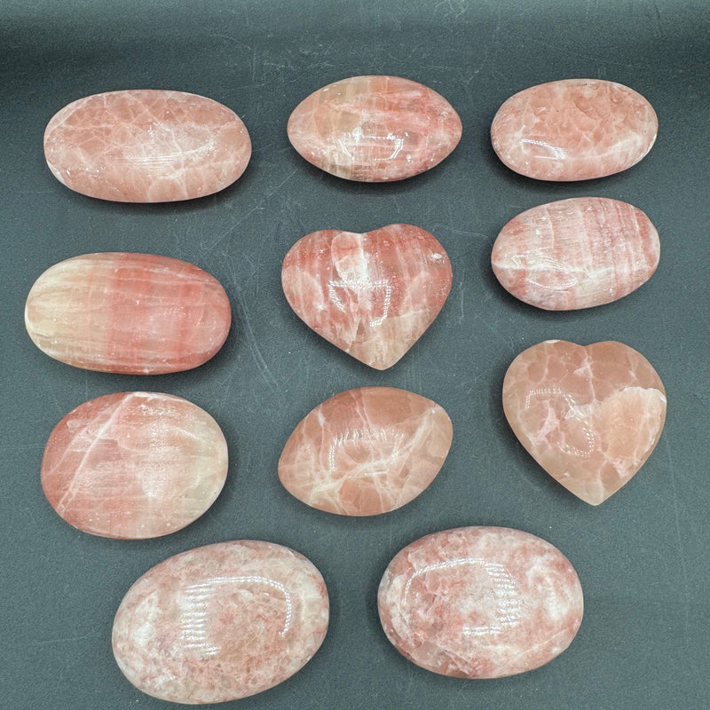 Rose Calcite Palm Stones - Sold By Piece