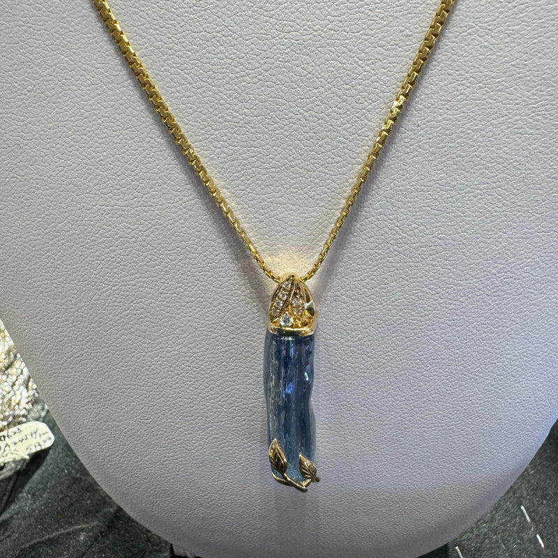 Aquamarine and Diamond Pendant in 14k