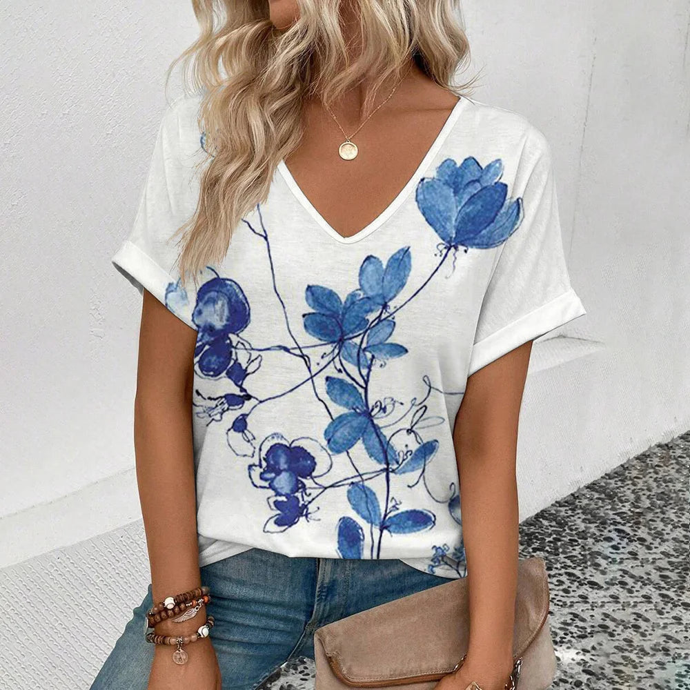 Women's T-Shirt Summer V-Neck T Shirt For Women Daily Fashion Short Sleeve Casual T-Shirt 3d Print Female Clothes