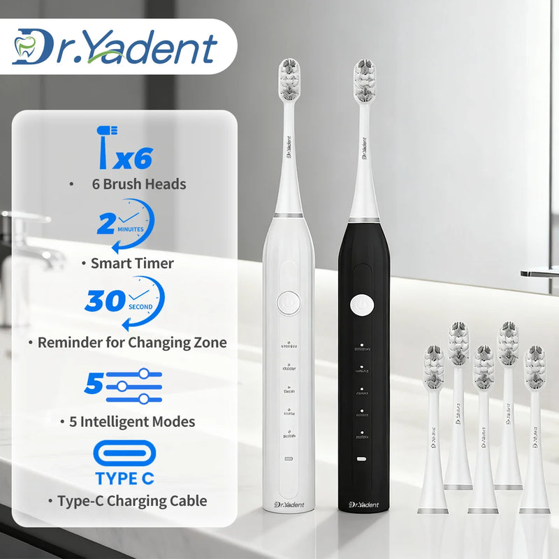 Dr.Yadent Electric Toothbrush Oral Toothbrush for Sensitive Gum 5 Modes IPX7 45Days Battery Life TypeC Charging Valentine's Gift