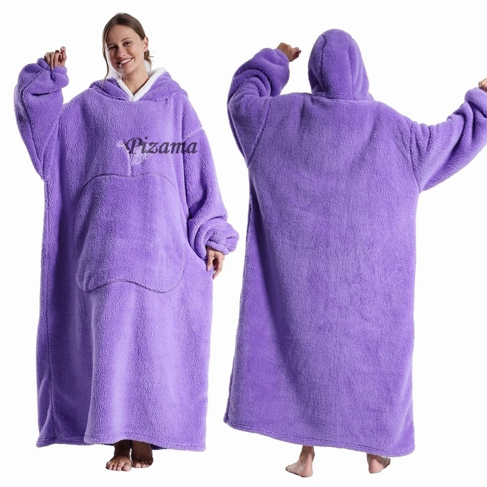 Sweatshirt Women Plus Size Clothes Blue Extra Long Winter Warm Tv Blankets Wearable Sherpa Oversized Hoodies Winter Clothes