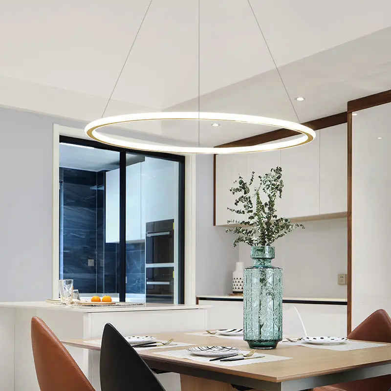 Nordic Simple Round Ring Led Chandeliers Lighting Living Dining Room Lustre Circle Pendant Lights Bedroom Hanging Lamps Fixtures