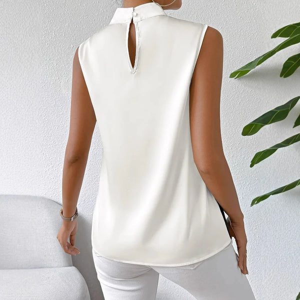 New In Elegant Blouses For Women 2025 Fashion Sleeveless Shirts Casual Flower Print Turtleneck Blouse Tops Camisas