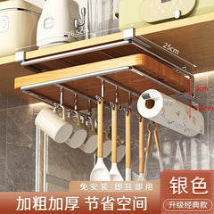 DecorBites™ Kitchen Rack: Cupboard Paper Towel Rags Hanger with Hooks