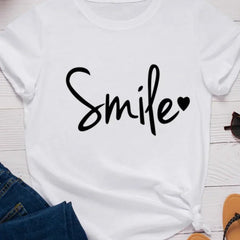 Women Tshirt Ladies Shirt Clothes Camisetas Mujer Smile Heart Print Women T Shirt Short Sleeve Summer Casual Streetwear Top Tees