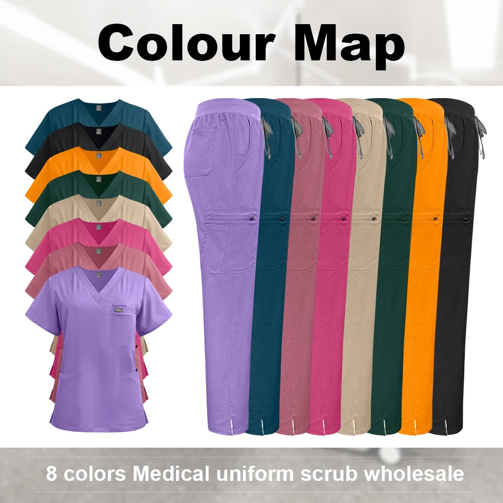 Niaahinn Scrubs Uniforms Sets Nursing High-quality Medical Uniform Wholesale Nurse Hospital Workwear Short Sleeved Top Pants Set
