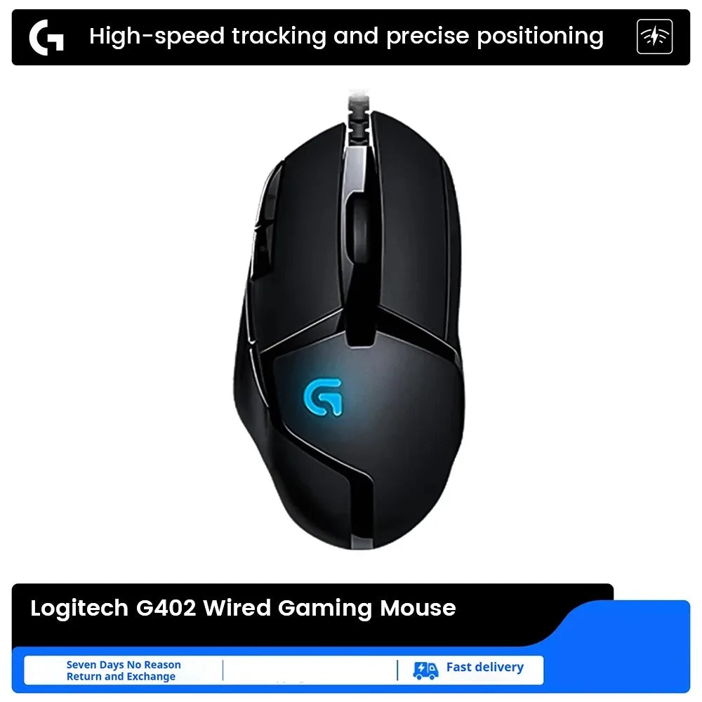 Logitech G402 Programmable Gaming Mouse, Anti-Slip and Sweat-Resistant, High Precision, Essential for PUBG and LOL Beginners
