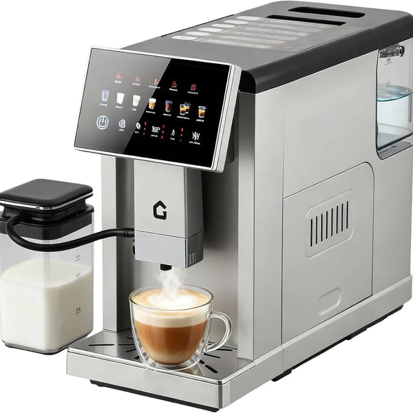 3rd-Gen Espresso Coffee Maker with Milk Frother - Removable Brewer & Grinder, Adjustable Coarseness/Flavor, Detachable Milk Tank