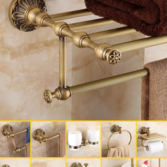 DecorBites™ Brass Bathroom Hardware Set: Shelf, Toilet Brush Holder, Paper & Towel Holder