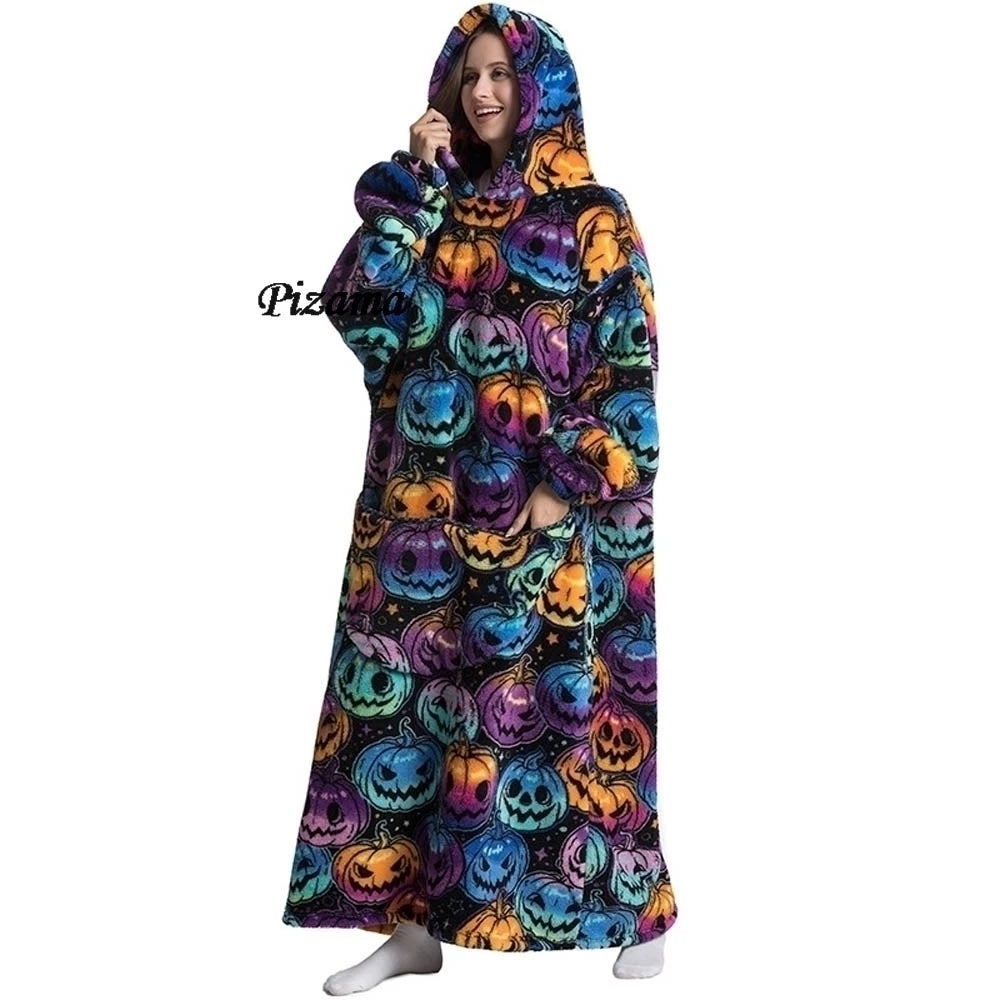 Sweatshirt Women Plus Size Clothes Blue Extra Long Winter Warm Tv Blankets Wearable Sherpa Oversized Hoodies Winter Clothes