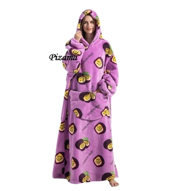 Sweatshirt Women Plus Size Clothes Blue Extra Long Winter Warm Tv Blankets Wearable Sherpa Oversized Hoodies Winter Clothes