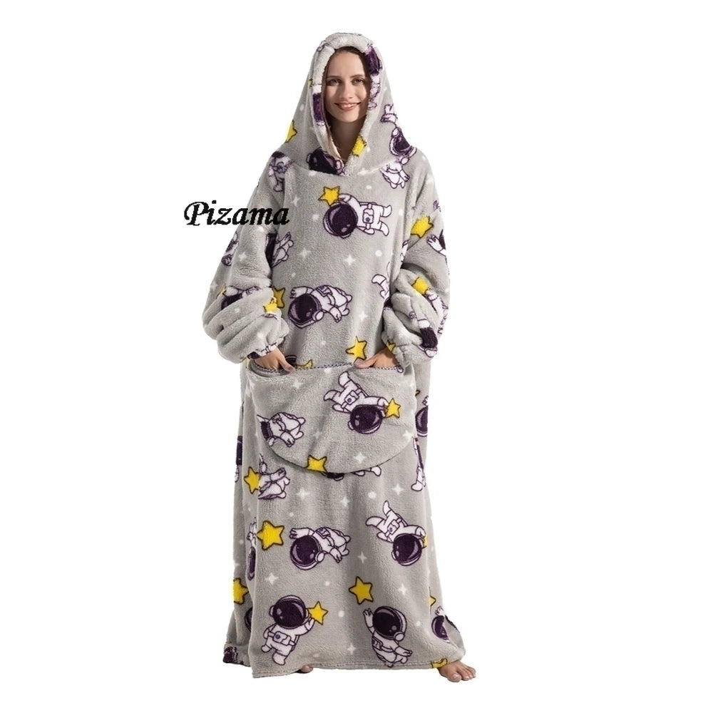 Sweatshirt Women Plus Size Clothes Blue Extra Long Winter Warm Tv Blankets Wearable Sherpa Oversized Hoodies Winter Clothes