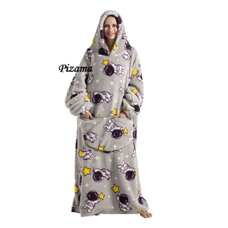 Sweatshirt Women Plus Size Clothes Blue Extra Long Winter Warm Tv Blankets Wearable Sherpa Oversized Hoodies Winter Clothes