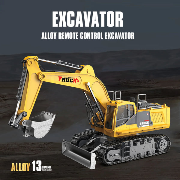 1/18 RC Excavator Alloy Electric Toy Spray with Light 15/13/12 Channel Kids Simulation Remote Control Car RC Truck Toys for Boys
