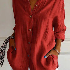 New Women's Shirt Casual Lapel Pleated Single-Breasted Button Solid Color Shirt Office Street Tops Blouses for Female