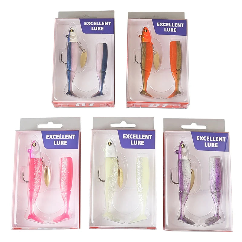 TAIYU Hot Sale Fishing Lures 20g Jig Head T-tail Silicone Soft Lure Wobbler Metal Spinner Spoon Bait For Pike Trout Bass Fishing
