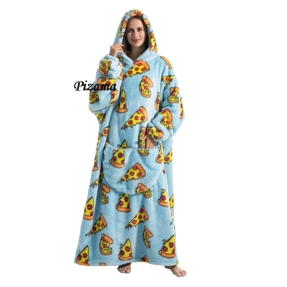 Sweatshirt Women Plus Size Clothes Blue Extra Long Winter Warm Tv Blankets Wearable Sherpa Oversized Hoodies Winter Clothes