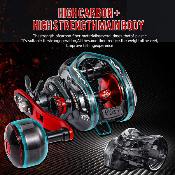 Sougayilang CDS 400 Baitcasting Reel 6.5:1 Gear Ratio 9+1 BB Carbon Fiber Body Max Drag 16KG Single Power Handle Fishing Reel