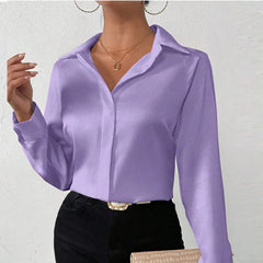 Women Long Sleeve Silk Shirt Female Fashion Turn Down Collar Button Blouse Women Elegant Satin Tops Office Lady Shirt
