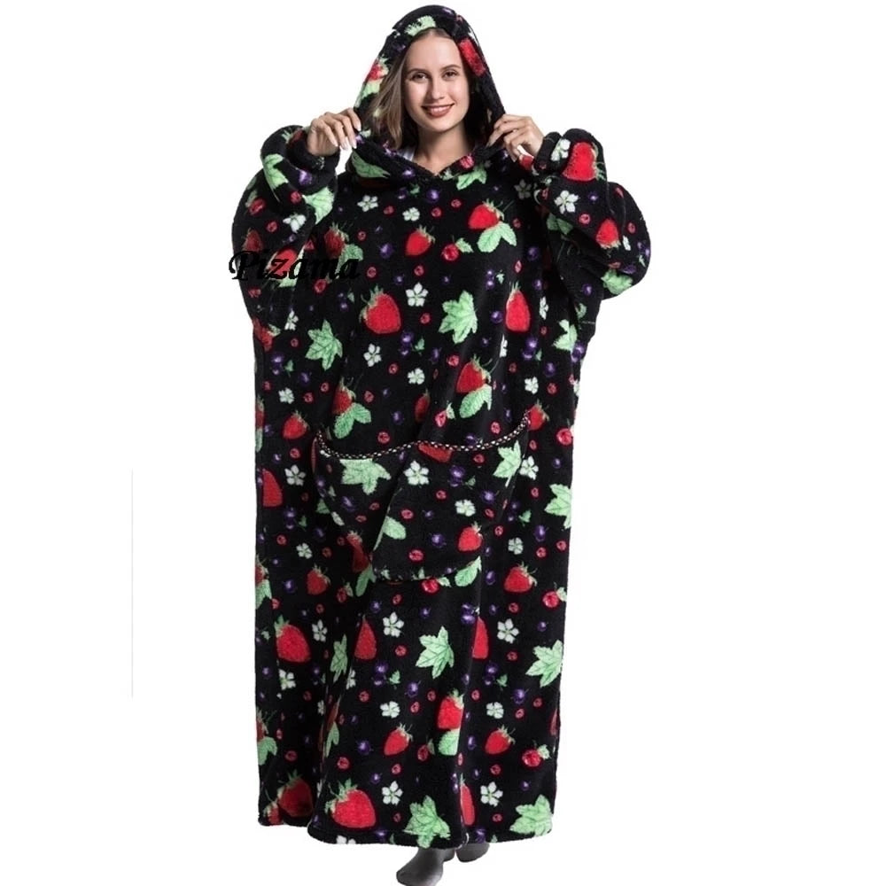 Sweatshirt Women Plus Size Clothes Blue Extra Long Winter Warm Tv Blankets Wearable Sherpa Oversized Hoodies Winter Clothes