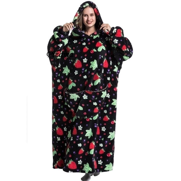 Sweatshirt Women Plus Size Clothes Blue Extra Long Winter Warm Tv Blankets Wearable Sherpa Oversized Hoodies Winter Clothes