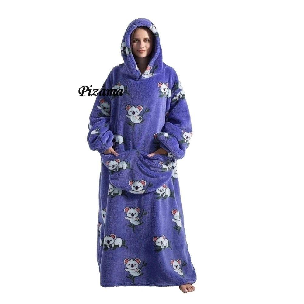 Sweatshirt Women Plus Size Clothes Blue Extra Long Winter Warm Tv Blankets Wearable Sherpa Oversized Hoodies Winter Clothes