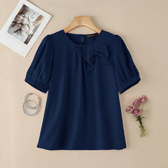 2026 Summer Blouse ZANZEA Women Elegant Office Work Shirts O Neck Short Sleeve Tops Casual Solid Shirt Bow Blusas Mujer Oversize