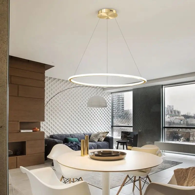Nordic Simple Round Ring Led Chandeliers Lighting Living Dining Room Lustre Circle Pendant Lights Bedroom Hanging Lamps Fixtures